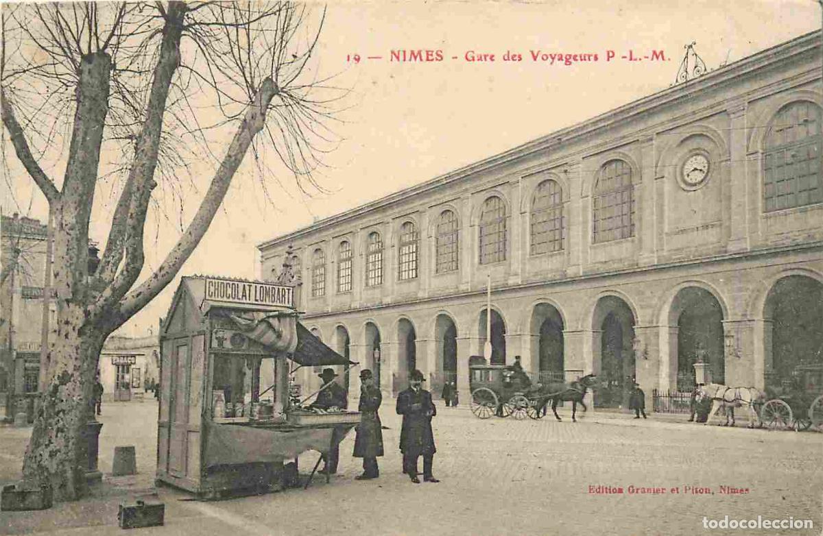 Postkarten: France - 30 - Nimes - Gare des Voyageurs - Anim&eacute;e - Kiosque Chocolat Lombart - Correspondance - CPA