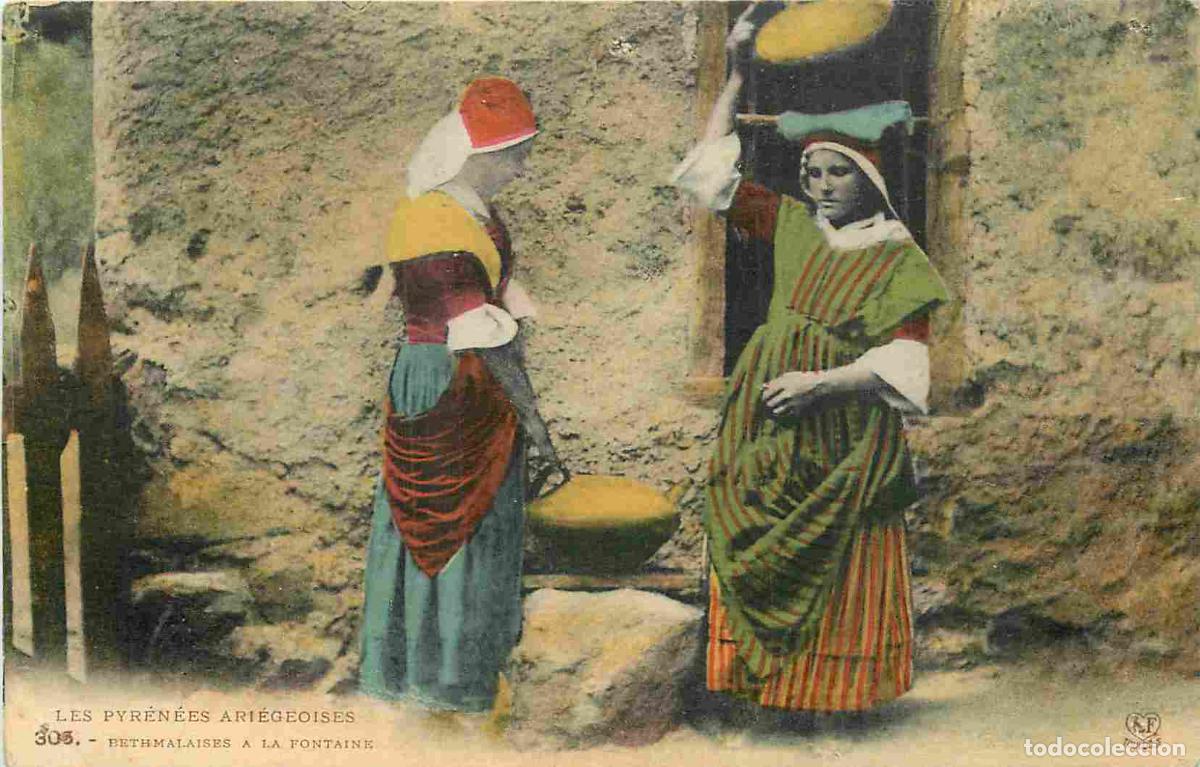 Postkarten: France - 09 - Ari&egrave;ge - Bethmalaises &agrave; la Fontaine - Anim&eacute;e - Folklore - Sc&egrave;ne et Types - Coloris&eacute;e -
