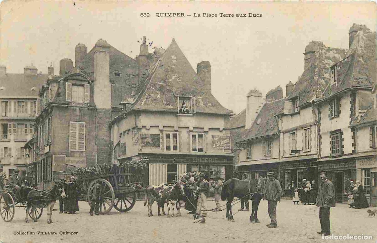 Postkarten: France - 29 - Quimper - La Place Terre aux Ducs - Anim&eacute;e - Attelage de Chevaux - CPA - Oblit&eacute;ration