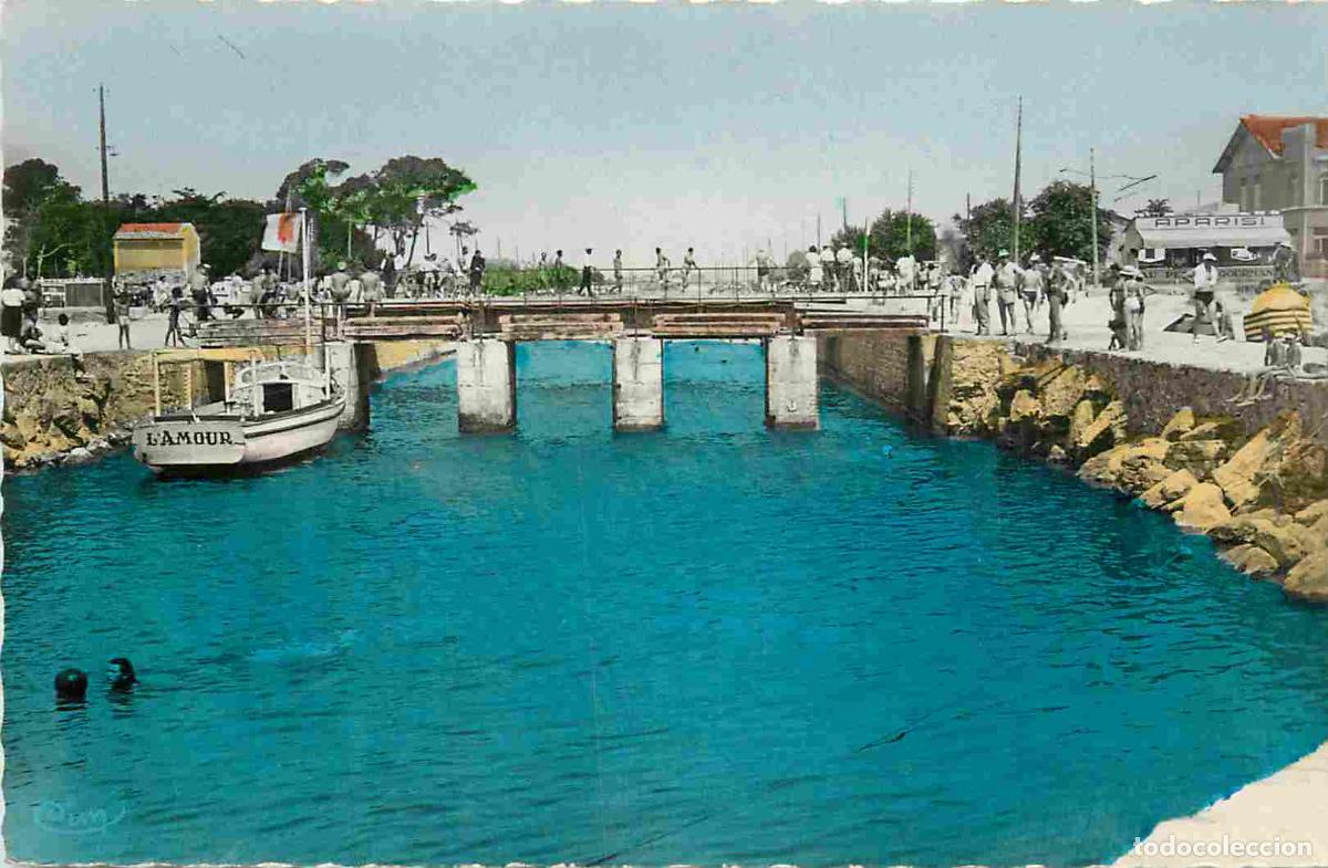Postkarten: France - 34 - Carnon Plage - Le Port et Pont sur le Canal - Anim&eacute;e - Coloris&eacute;e - Carte Dentel&eacute;e - CP