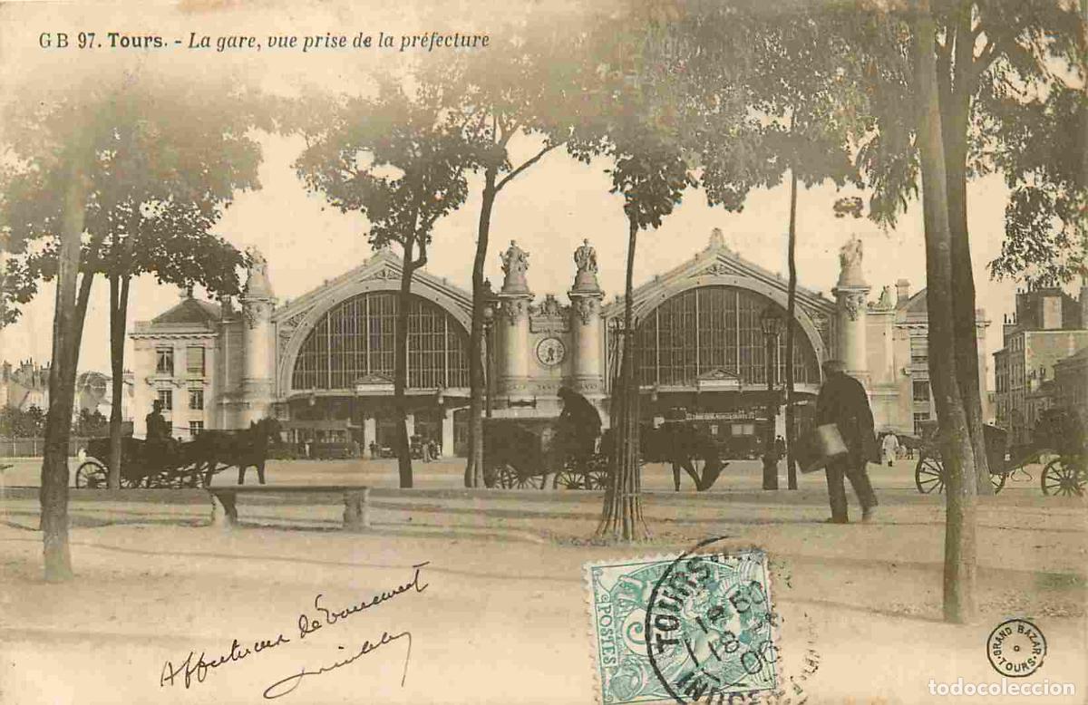 Postkarten: France - 37 - Tours - La gare - vue prise de la pr&eacute;fecture - Anim&eacute;e - CPA - Oblit&eacute;ration ronde de 19