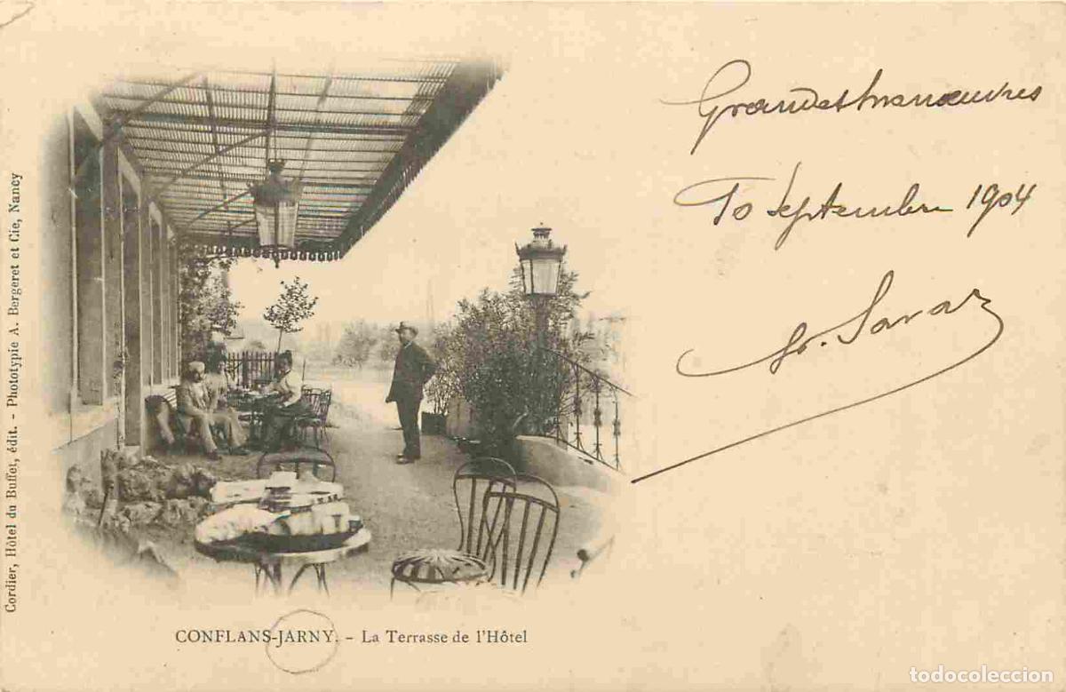 Postkarten: France - 54 - Conflans Jarny - La Terrasse de l'H&ocirc;tel - Anim&eacute;e - Pr&eacute;curseur - CPA - Oblit&eacute;ration ron