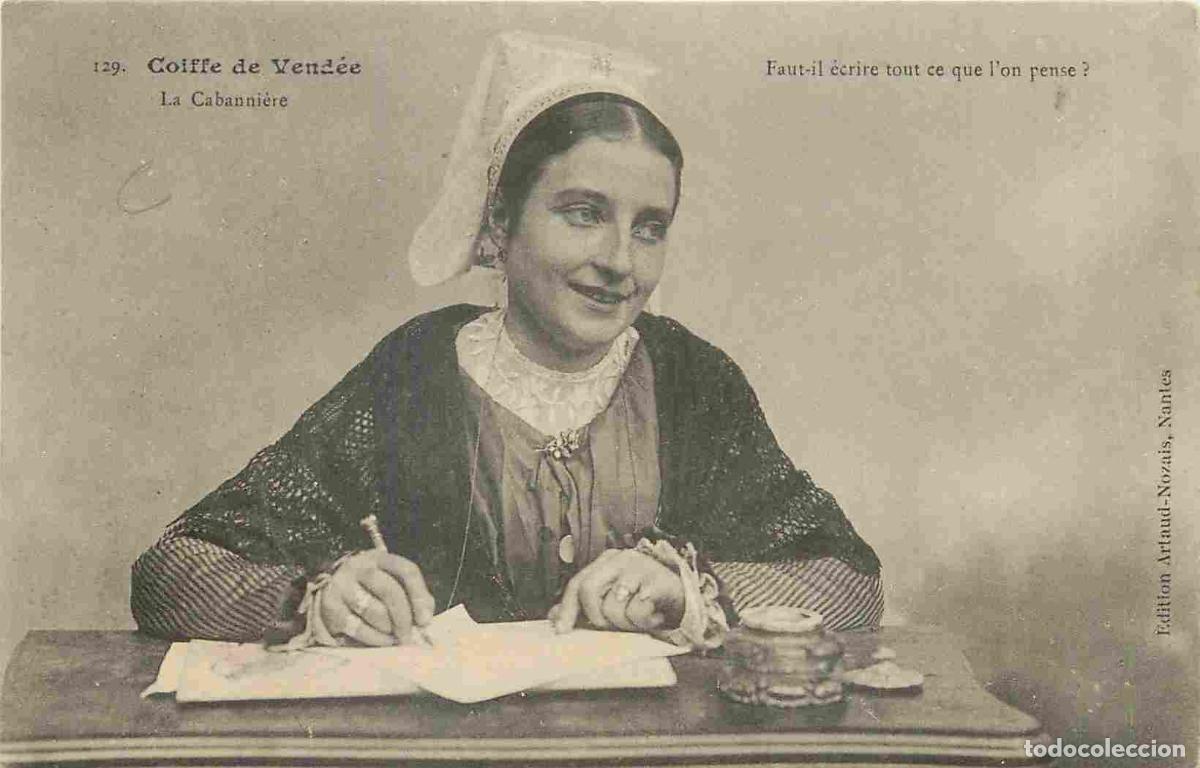 Cartes Postales: France - 85 - Vend&eacute;e - La Cabani&egrave;re - Correspondance - plume et encrier - Anim&eacute;e - Femme - Folklore