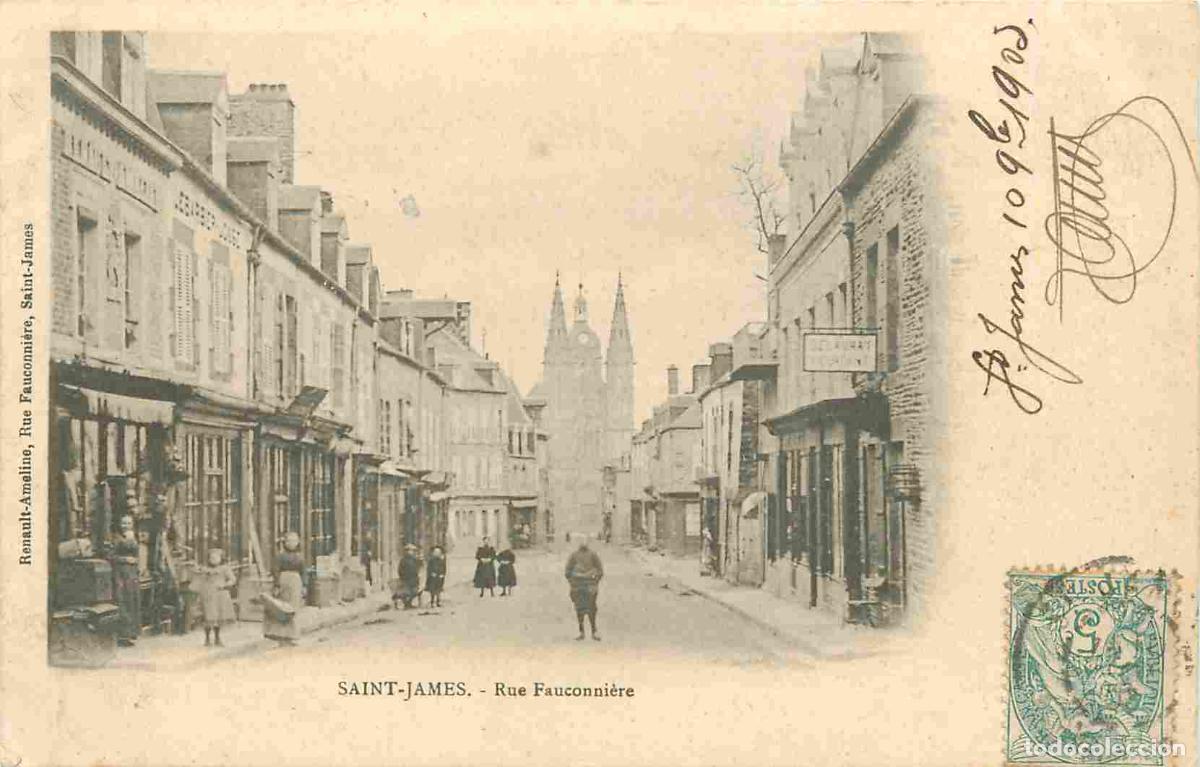 Postales: France - 50 - Saint James - Rue Fauconi&egrave;re - Anim&eacute;e - Pr&eacute;curseur - CPA - Oblit&eacute;ration ronde de 1903