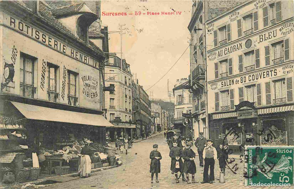 Postales: France - 92 - Suresnes - Place Henri IV - Anim&eacute;e - CPA - Oblit&eacute;ration ronde de 1908 - Voir Scans Rec