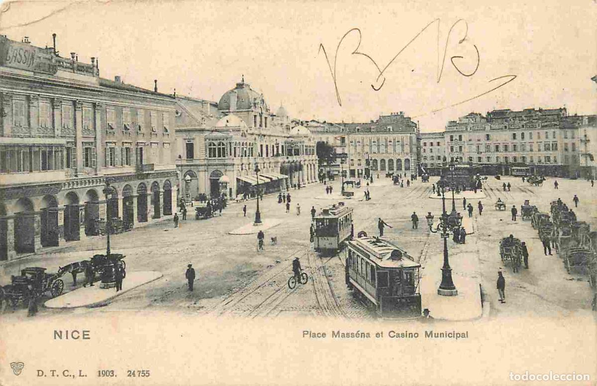 Cartoline: France - 06 - Nice - Place Mass&eacute;na et Casino Municipal - Anim&eacute;e - Tramway - Pr&eacute;curseur - CPA - Oblit
