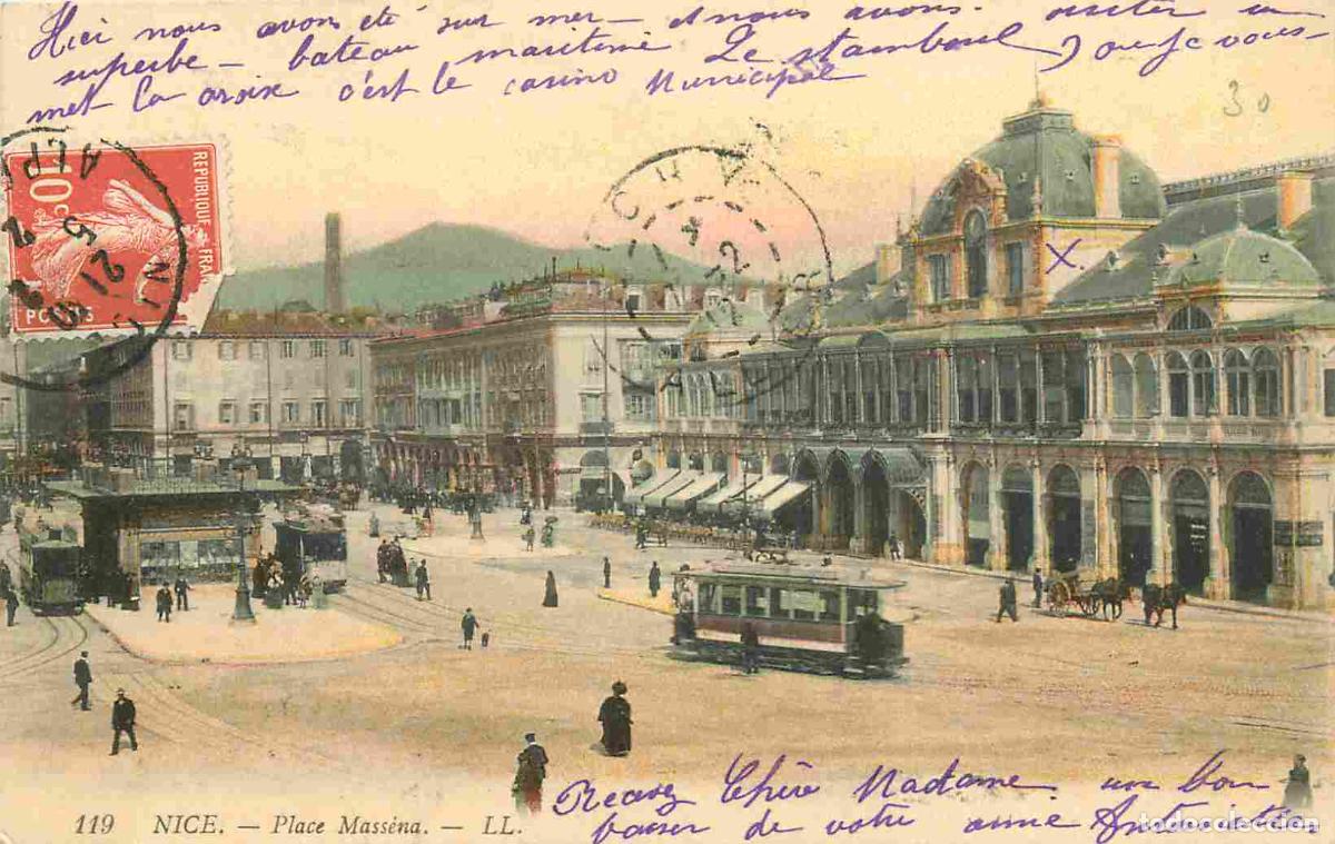 Postales: France - 06 - Nice - Place Mass&eacute;na - Anim&eacute;e - Tramway - Coloris&eacute;e - Correspondance - CPA - Oblit&eacute;rat