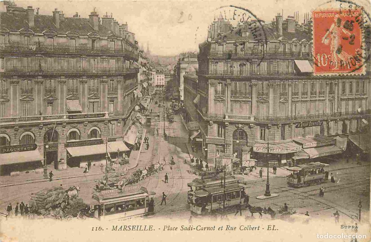Cartes Postales: France - 13 - Marseille - Place Sadi Carnot et Rue Colbert - Anim&eacute;e - Tramway - CPA - Etat pli visib