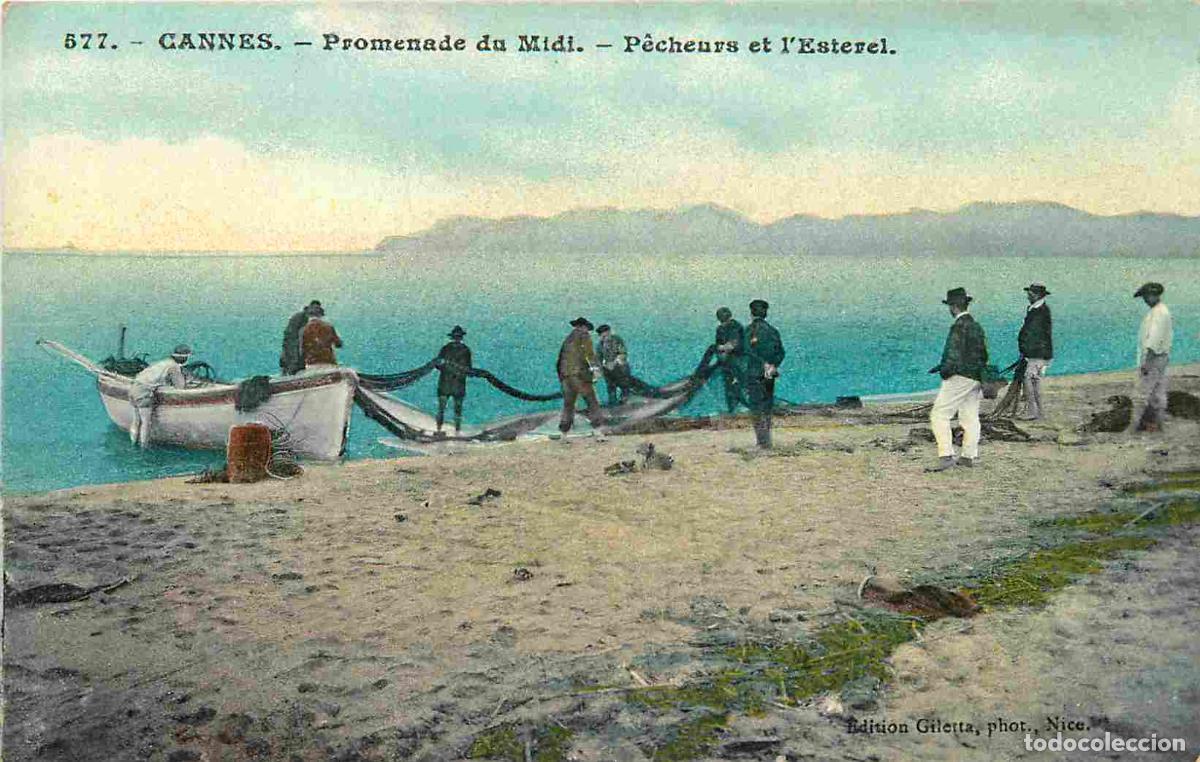 Cartes Postales: France - 06 - Cannes - Promenade du Midi - P&ecirc;cheurs et l'Esterel - Anim&eacute;e - Coloris&eacute;e - CPA - Voir S