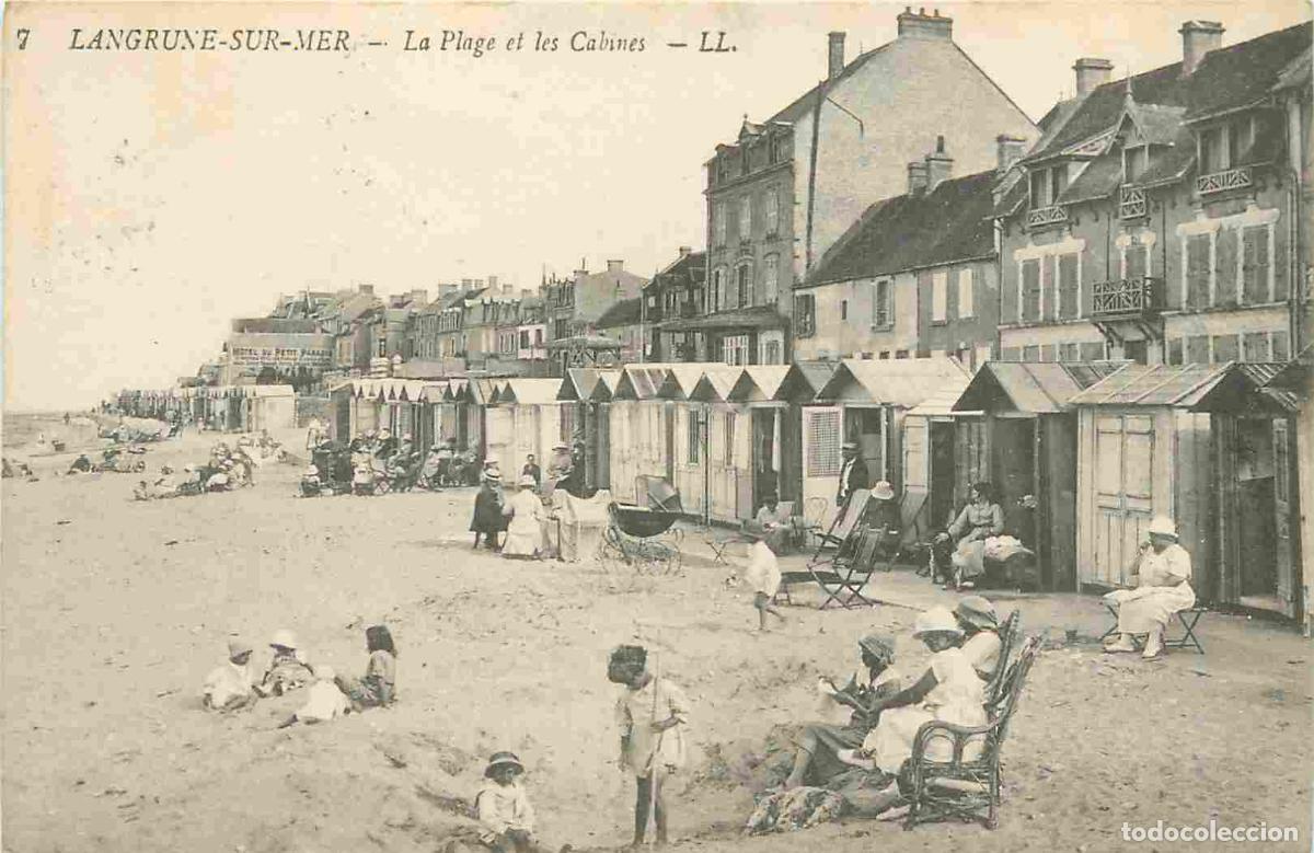 Cartes Postales: France - 14 - Langrune sur Mer - La Plage et les Cabines - Anim&eacute;e - Sc&egrave;nes de Plage - Correspondance