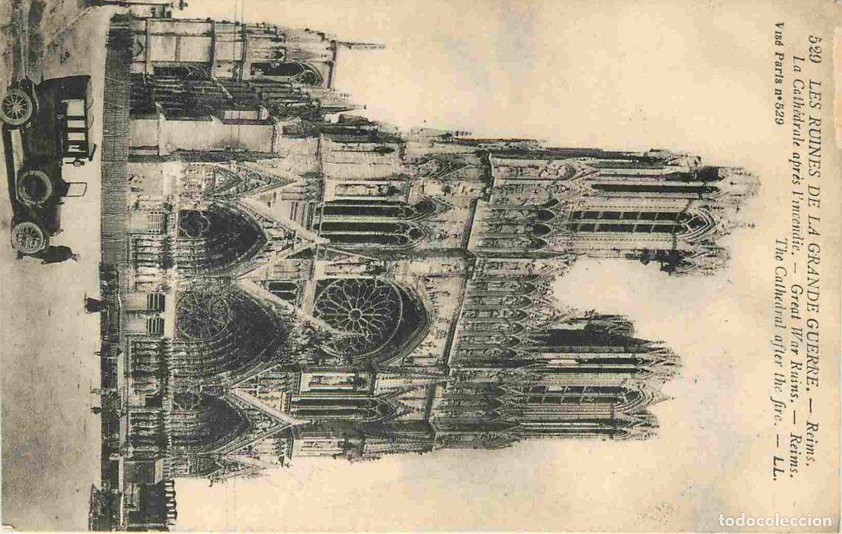 Cartes Postales: France - 51 - Reims - Ruines de la Gande Guerre - La Cath&eacute;drale apr&egrave;s l'incendie - Anim&eacute;e - Automobi