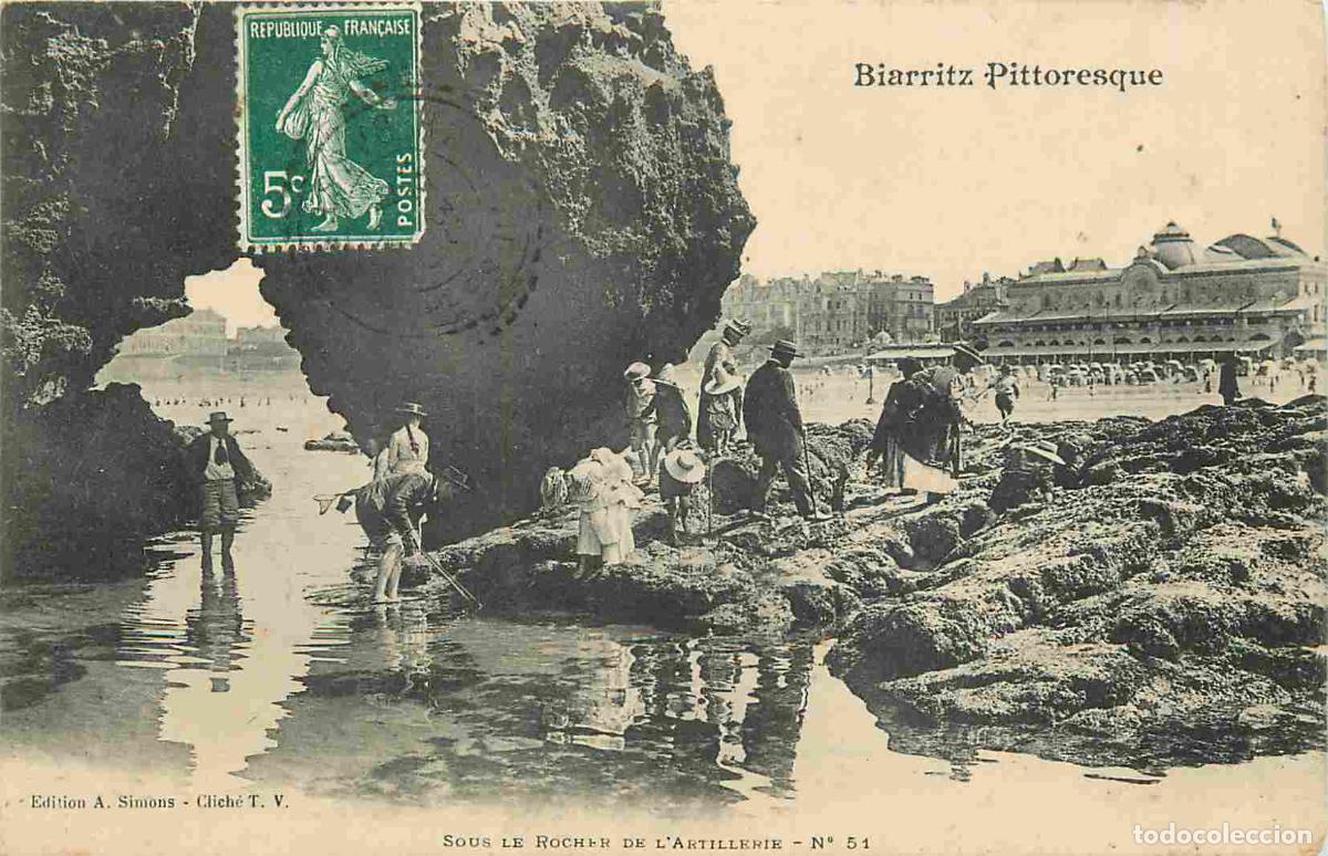 Cartes Postales: France - 64 - Biarritz - Sous le Rocher de l'Artillerie - Anim&eacute;e - Sc&egrave;nes de Plage - CPA - Oblit&eacute;rat