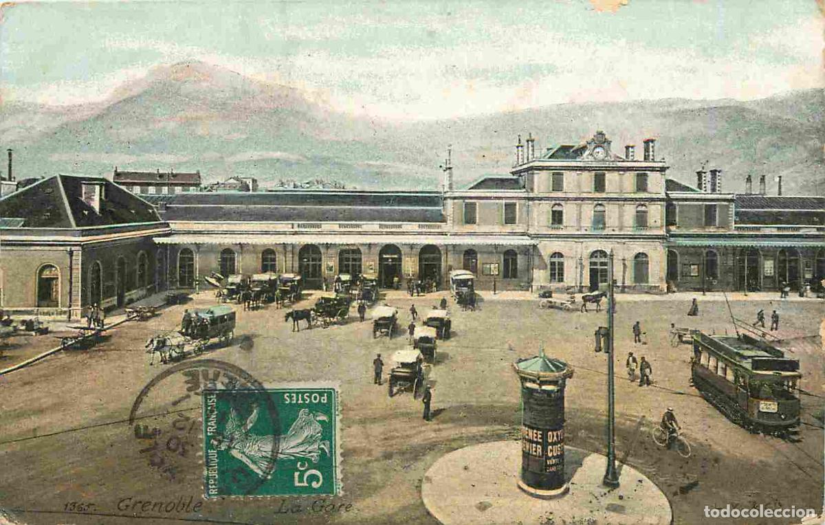 Cartes Postales: France - 38 - Grenoble - La Gare - Anim&eacute;e - Coloris&eacute;e - Tramway - CPA - Oblit&eacute;ration ronde de 1911 -