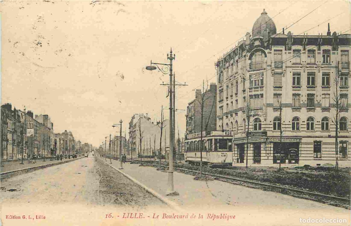 Postcards: France - 59 - Lille - Boulevard de la R&eacute;publique - Tramway - Correspondance - CPA - Oblit&eacute;ration ron
