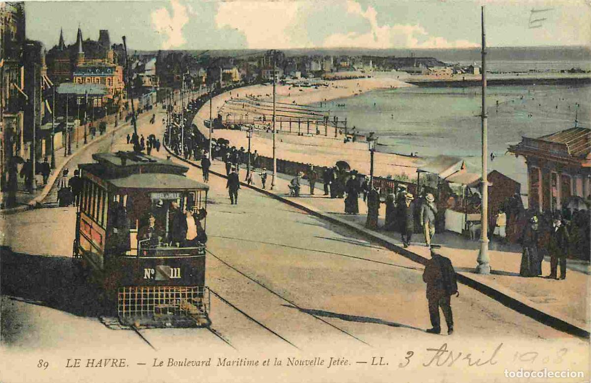 Postcards: France - 76 - Le Havre - Le Boulevard Maritime et la Nouvelle Jet&eacute;e - Anim&eacute;e - Tramway - Coloris&eacute;e -