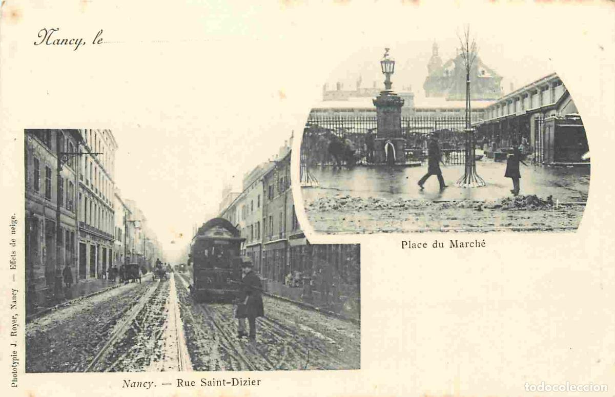 Cartes Postales: France - 54 - Nancy - Multivues - Place du March&eacute; - Rue Saint Dizier - Anim&eacute;e - Tramway - Pr&eacute;curseur