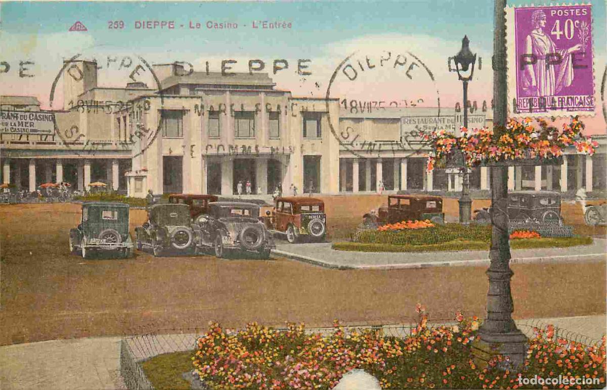 Postcards: France - 76 - Dieppe - Le Casino - L'entr&eacute;e - Automobiles - Coloris&eacute;e - CPA - Oblit&eacute;ration ronde de