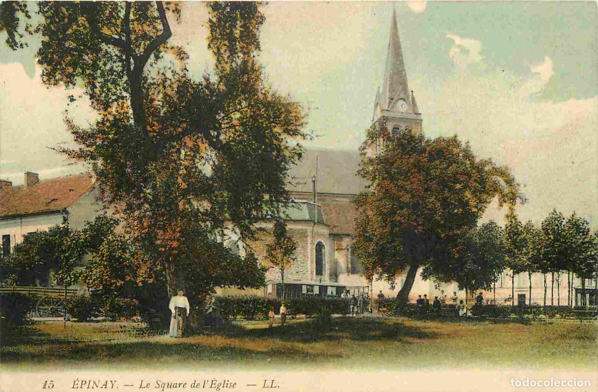Postkarten: France - 93 - Epinay - Square de l'Eglise - Anim&eacute;e - Coloris&eacute;e - Correspondance - CPA - Voyag&eacute;e en 1