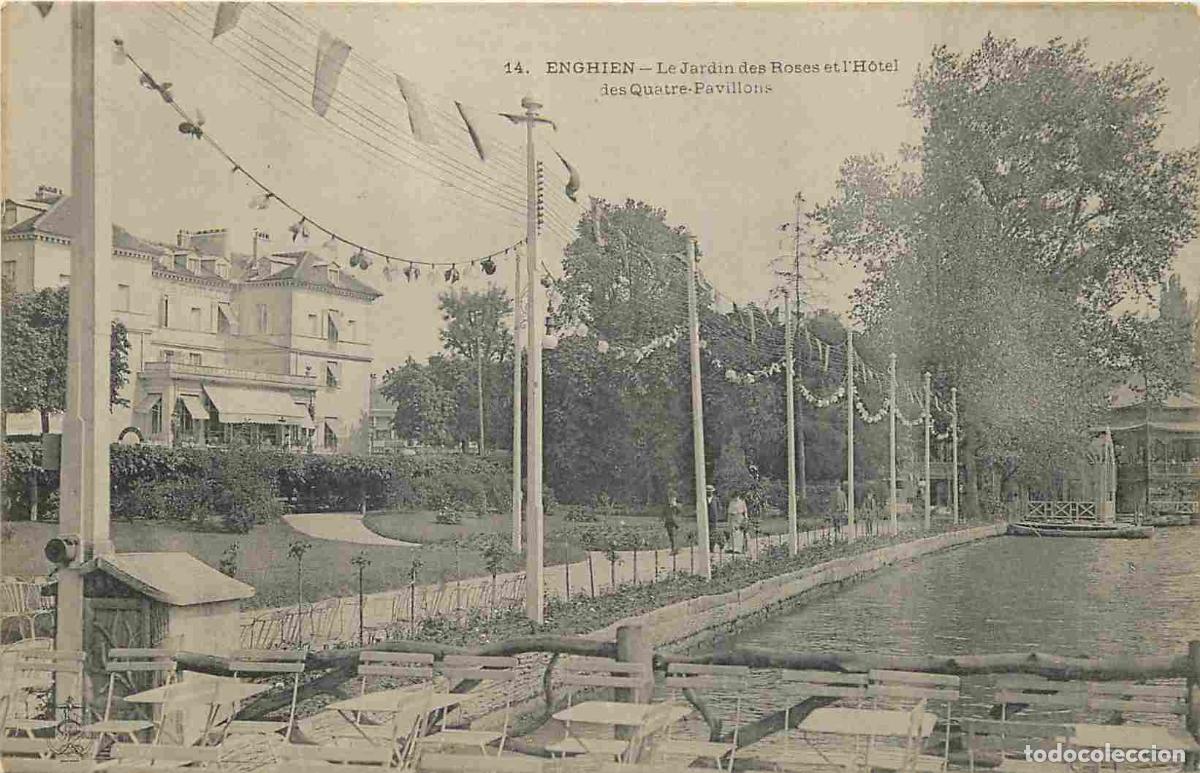 Postkarten: France - 95 - Enghien les Bains - Le jardin des Roses et l'Hotel des Quatre pavillons - Anim&eacute;e - Pr&eacute;