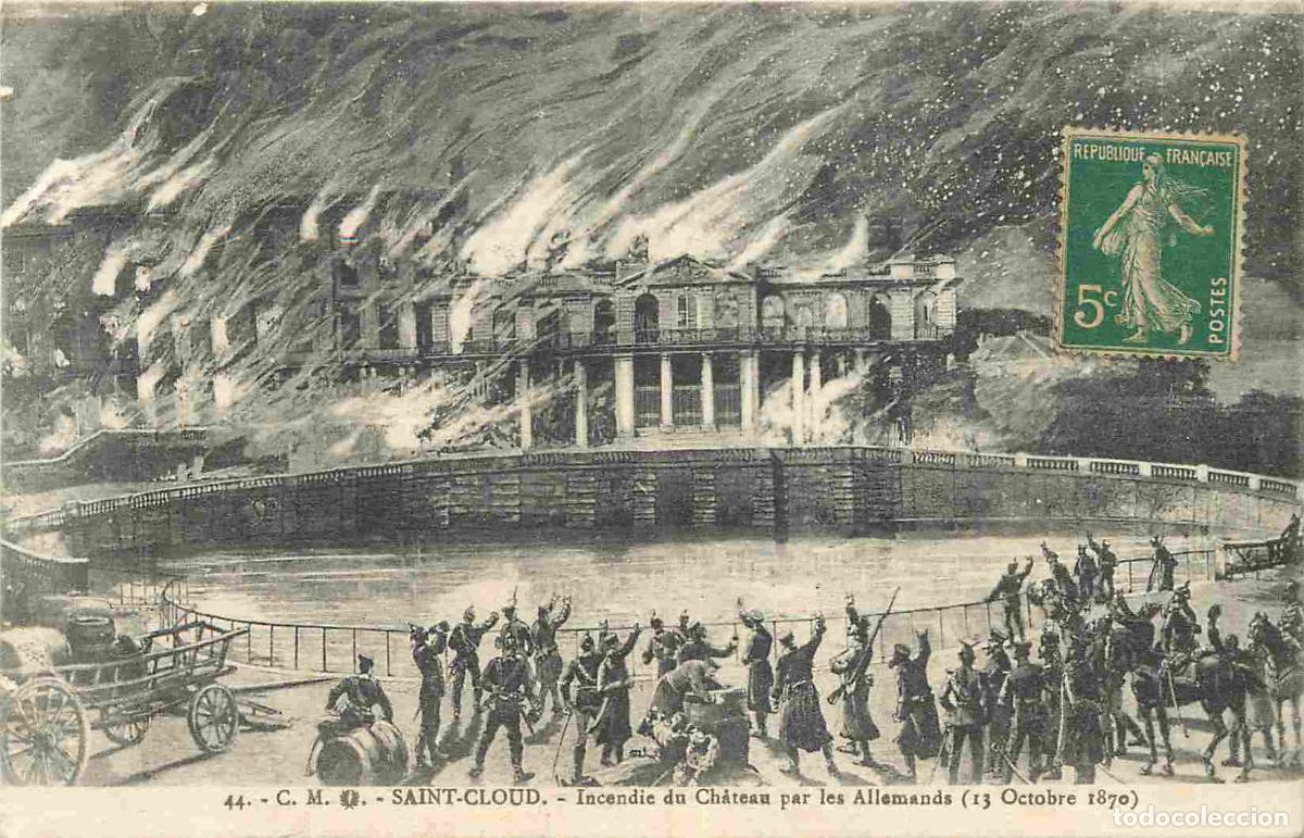 Cartoline: France - 92 - Saint Cloud - Le Ch&acirc;teau - incendie par les Allemands le 13 octobre 1870 - d'apr&egrave;s une