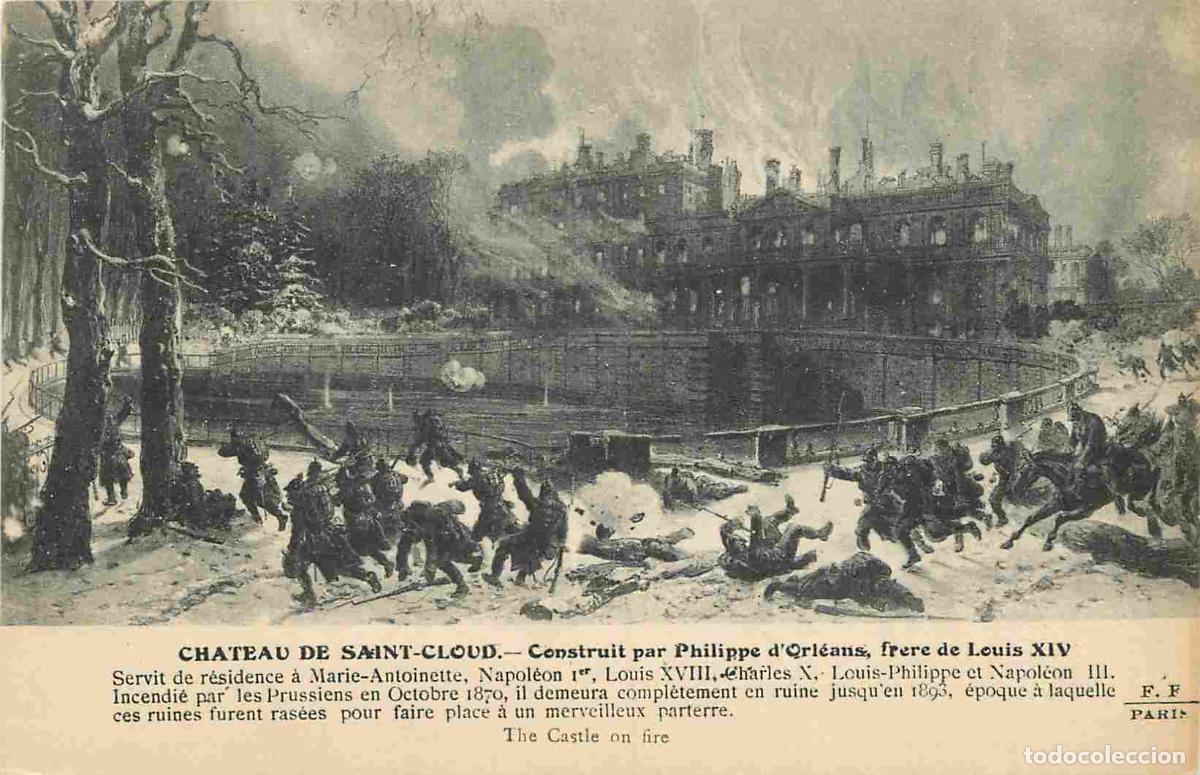 Cartoline: France - 92 - Saint Cloud - Le Ch&acirc;teau - incendie par les Allemands le 13 octobre 1870 - CPA - Voir