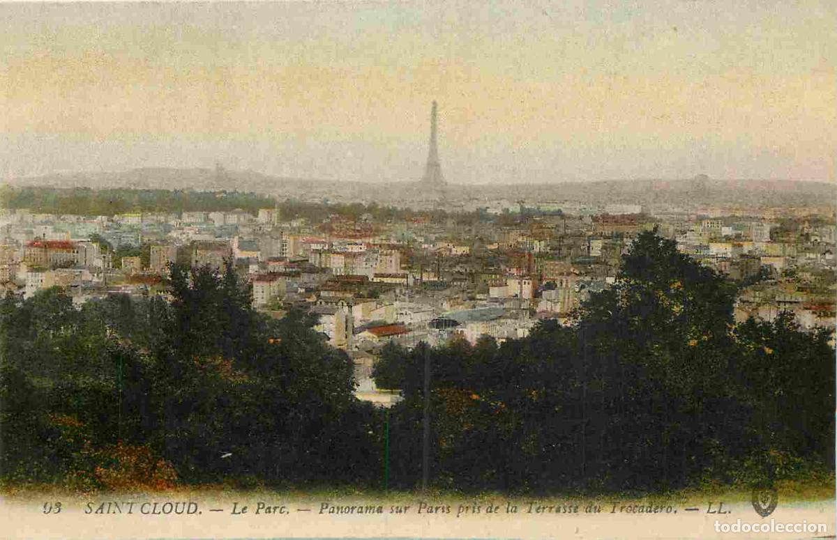 Postcards: France - 92 - Saint Cloud - Le Parc - Panorama sur Paris pris de la Terrasse du Trocad&eacute;ro - Coloris&eacute;