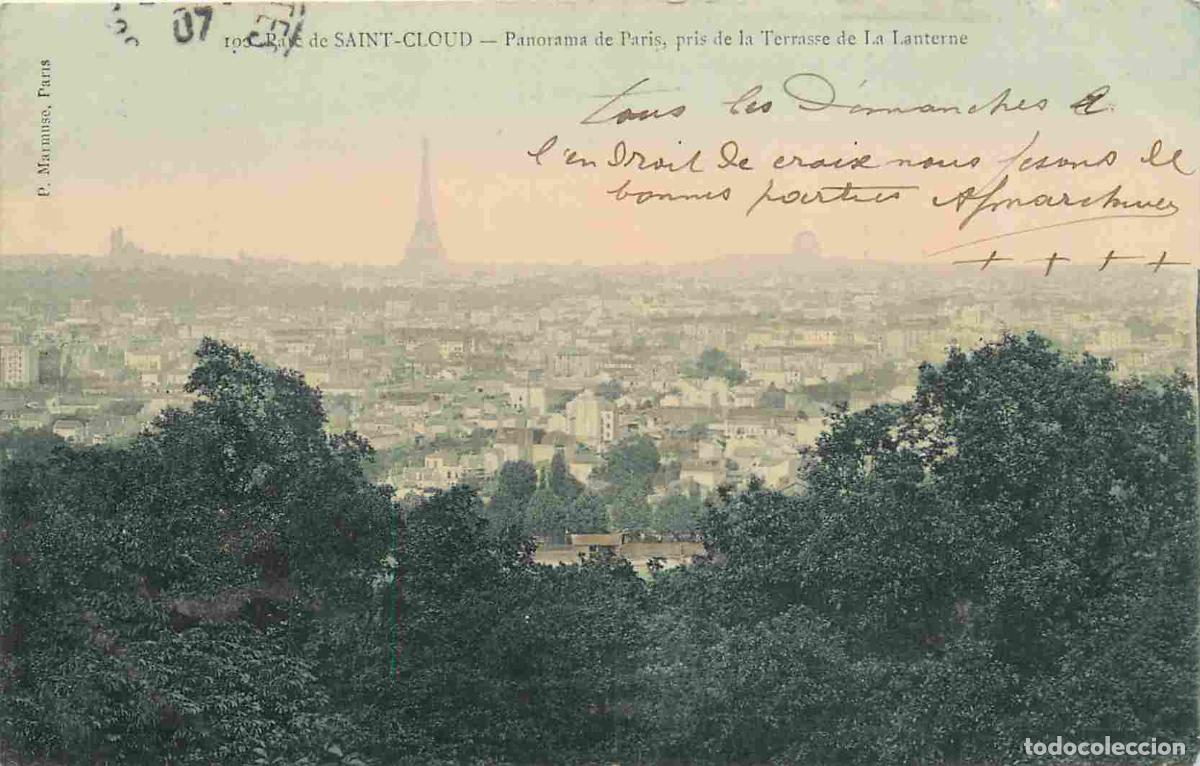 Postcards: France - 92 - Saint Cloud - Panorama de Paris pris de la Terrasse de la Lanterne - Coloris&eacute;e - Corre