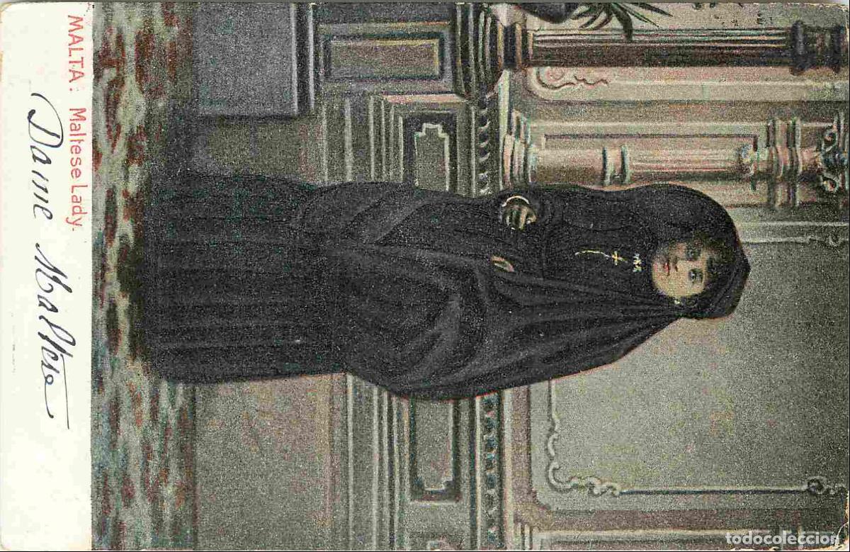 Cartoline: Malte - Maltese Lady - Anim&eacute;e - Folklore - Sc&egrave;ne et Types - Coloris&eacute;e - Pr&eacute;curseur - CPA - Etat tr&egrave;s