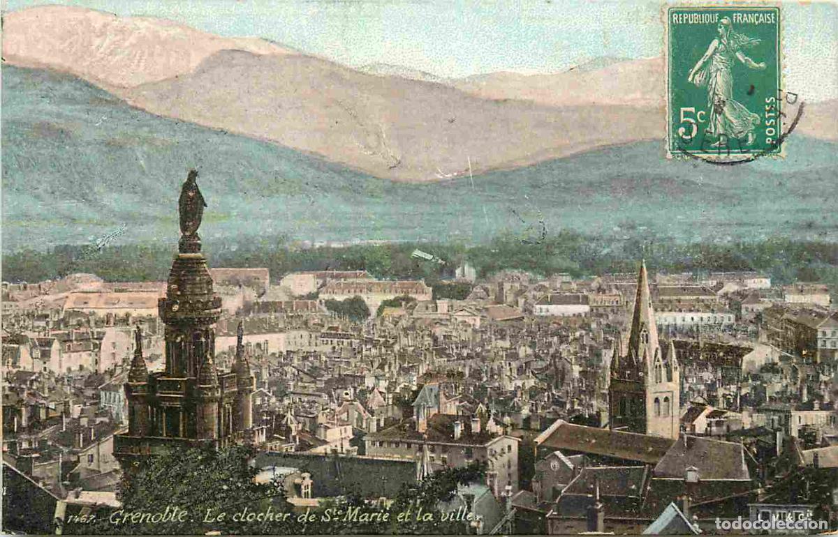 Postcards: France - 38 - Grenoble - Le clocher de Sainte Marie et la Ville - Coloris&eacute;e - CPA - Voir Scans Recto