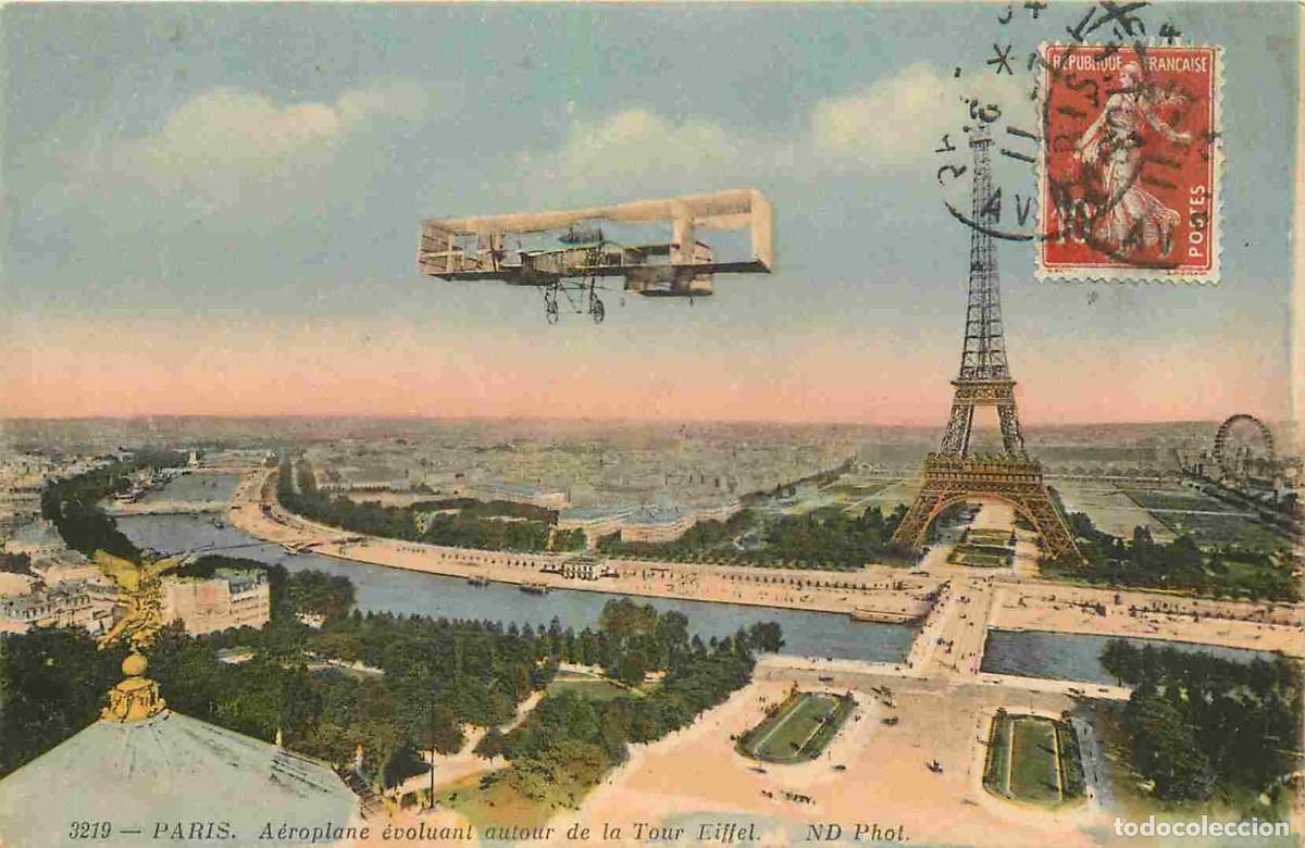 Postales: France - 75 - Paris - A&eacute;roplane &eacute;voluant autour de la Tour Eiffel - Anim&eacute;e - Aviation - Avions - Col