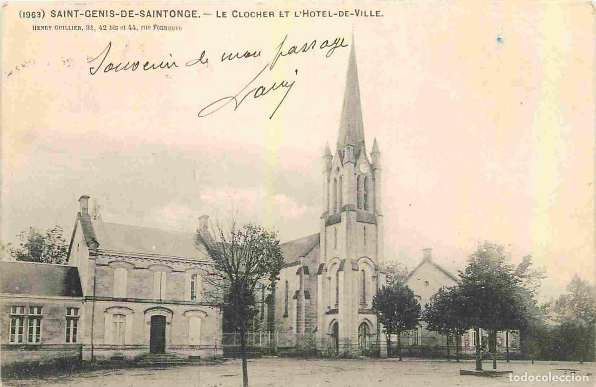 Postais: France - 17 - Saint Genis de Saintonge - Le clocher et l'Hotel de Ville - CPA - Oblit&eacute;ration ronde d