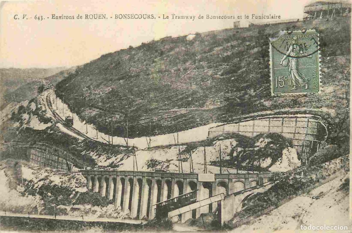 Postcards: France - 76 - Bonsecours - Le tramway de Bonsecours et le Funiculaire - CPA - Voyag&eacute;e en 1918 - Voir