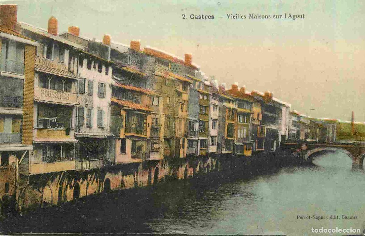 Postcards: France - 81 - Castres - Vieilles maisons sur l'Agout - Coloris&eacute;e - CPA - Oblit&eacute;ration ronde de 1924