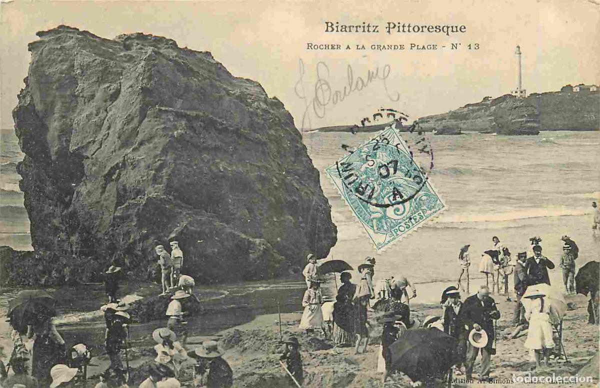 Postcards: France - 64 - Biarritz - Rocher &agrave; la Grande Plage - Anim&eacute;e - Sc&egrave;nes de Plage - CPA - Oblit&eacute;ration ro
