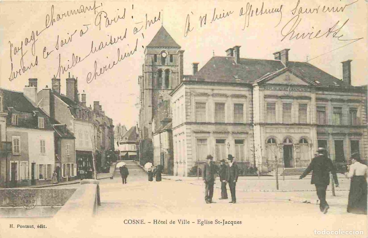 Postcards: France - 58 - Cosne Cours sur Loire - Hotel de Ville - Eglise Saint Jacques - Anim&eacute;e - Pr&eacute;curseur -