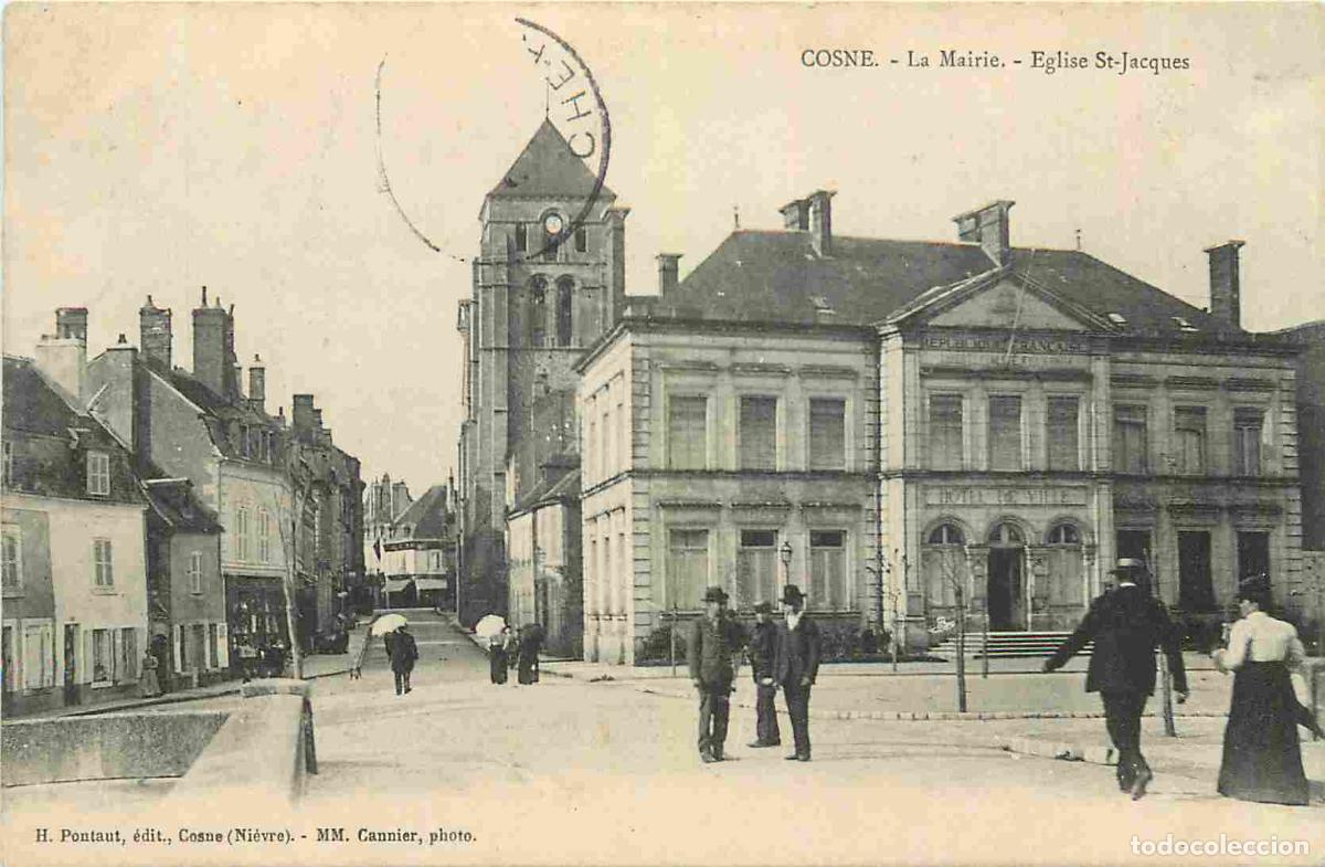 Postcards: France - 58 - Cosne Cours sur Loire - La mairie et l'Ecole - Eglise St jacques - Anim&eacute;e - CPA - Obli
