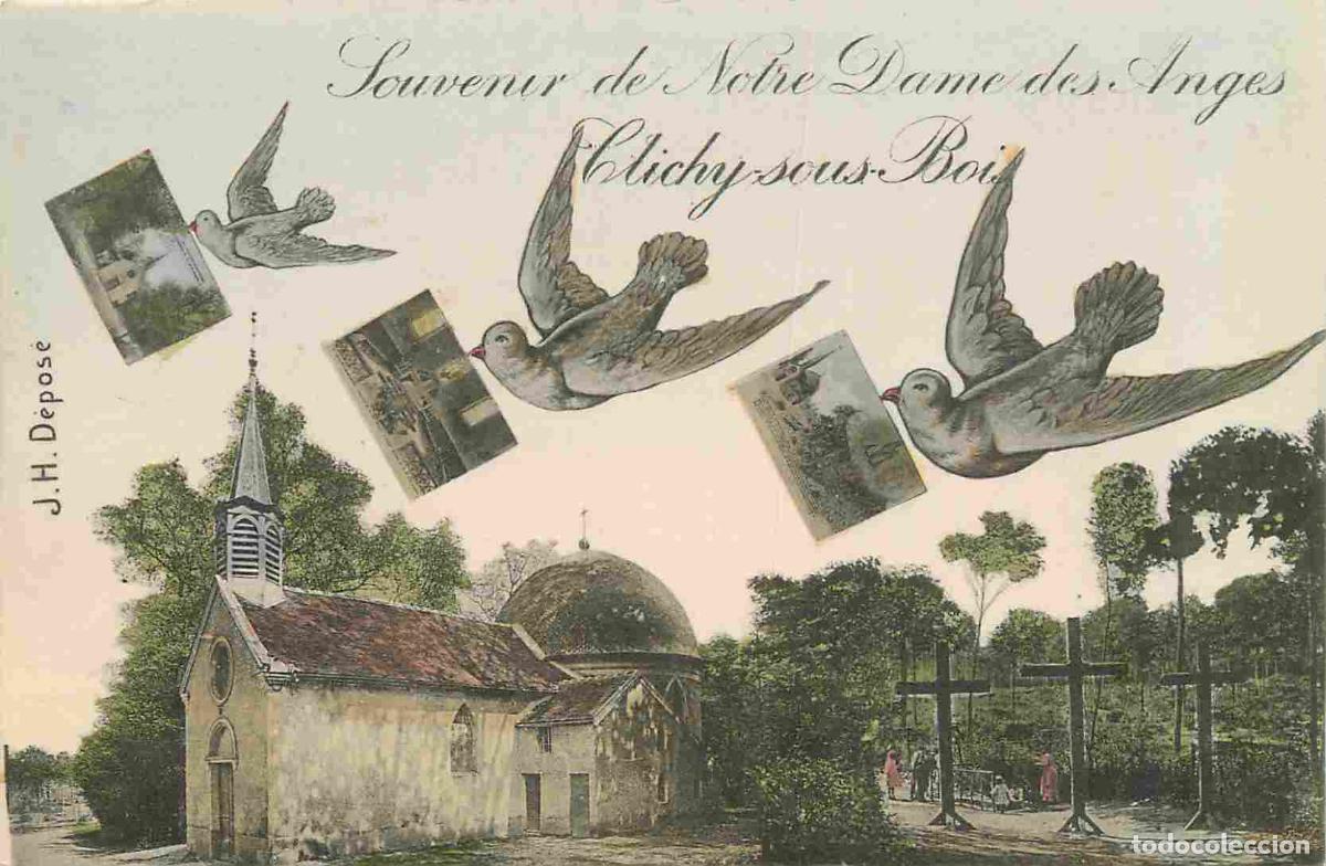 Postkarten: France - 93 - Clichy sous Bois - Chapelle Notre Dame des Anges - Multivues - Hirondelles - Coloris&eacute;e