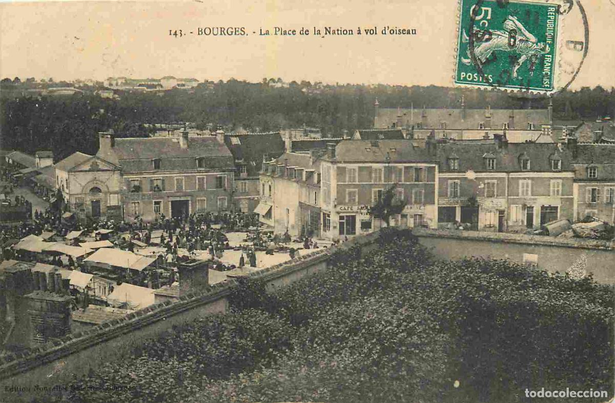 Postkarten: France - 18 - Bourges - Place de la Nation &agrave; vol d'oiseau - CPA - Oblit&eacute;ration ronde de 1911 - Voir