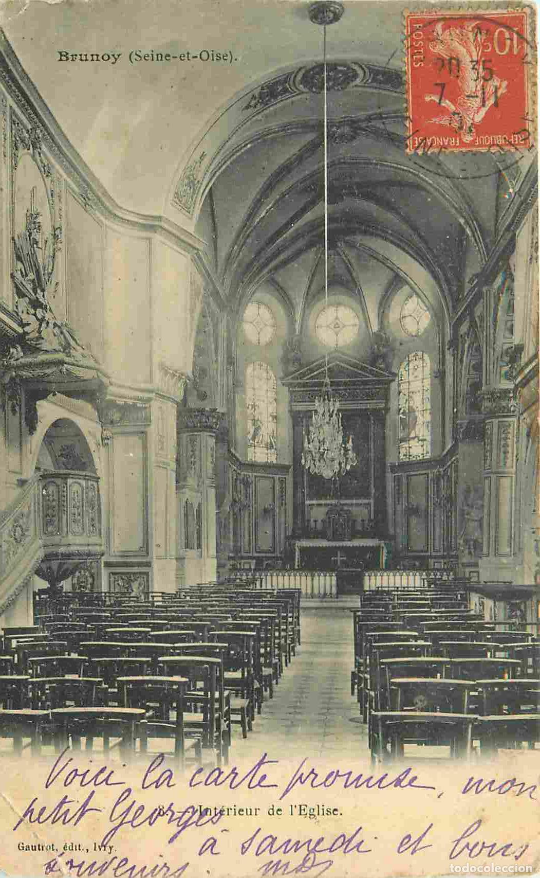 Postkarten: France - 91 - Brunoy - int&eacute;rieur de l'Eglise - CPA - Oblit&eacute;ration de 1907 - Etat pli - Voir Scans Re