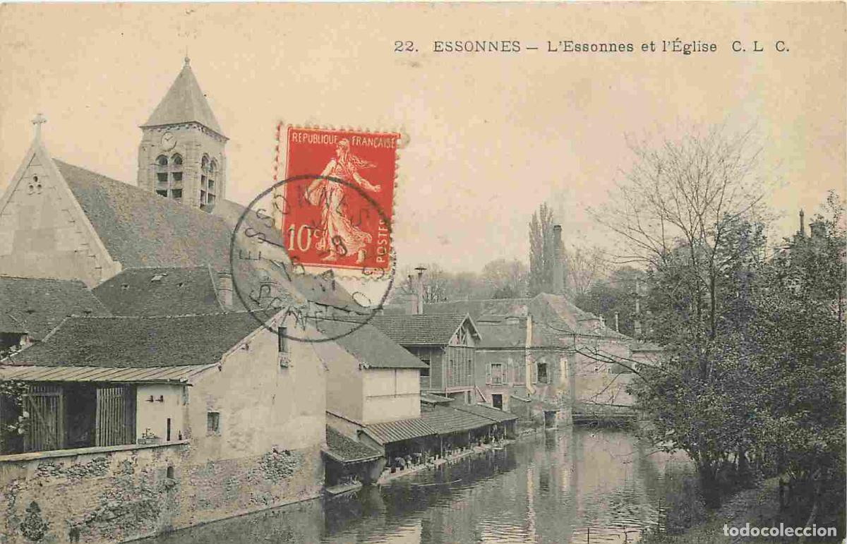 Postkarten: France - 91 - Corbeil Essonnes - L'Essonne et l'Eglise - CPA - Oblit&eacute;ration de 1907 - Etat carte qui