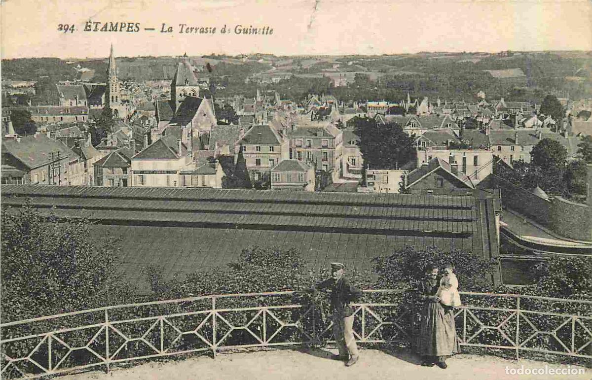 Postales: France - 91 - Etampes - Terrasse de Guinette - Anim&eacute;e - CPA - Voyag&eacute;e en 1928 - Etat arrach&eacute;e sur le