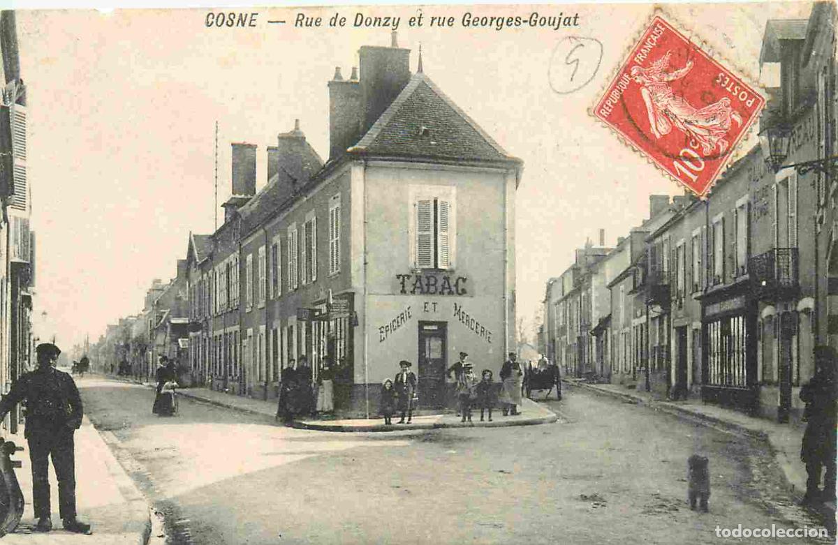 Cartoline: France - 58 - Cosne Cours sur Loire - Rue de Donzy et Rue Georges Goujat - Anim&eacute;e - Tabac Epicerie -