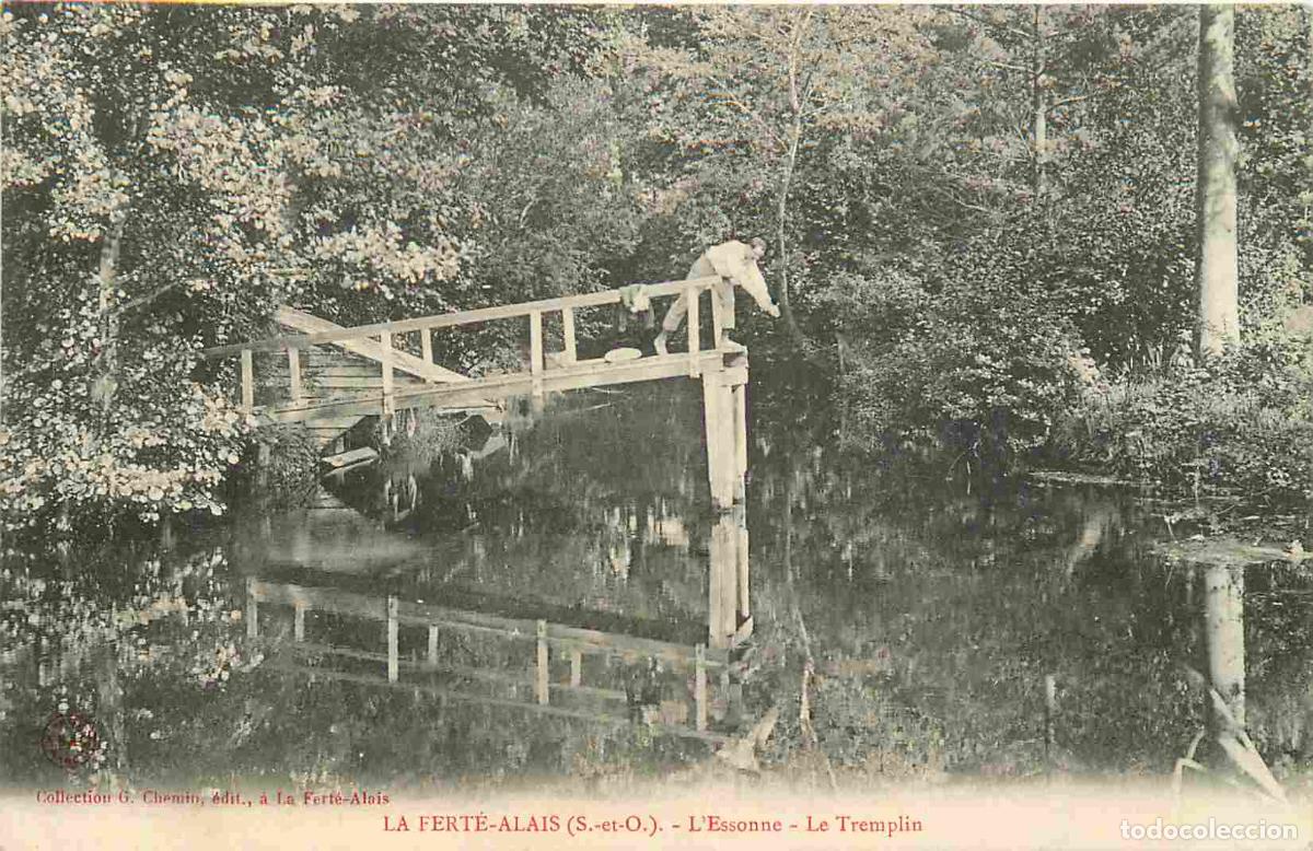 Cartoline: France - 91 - La Ferte Alais - L'Essonne et l'Eglise - Le Tremplin - Anim&eacute;e - CPA - Oblit&eacute;ration de