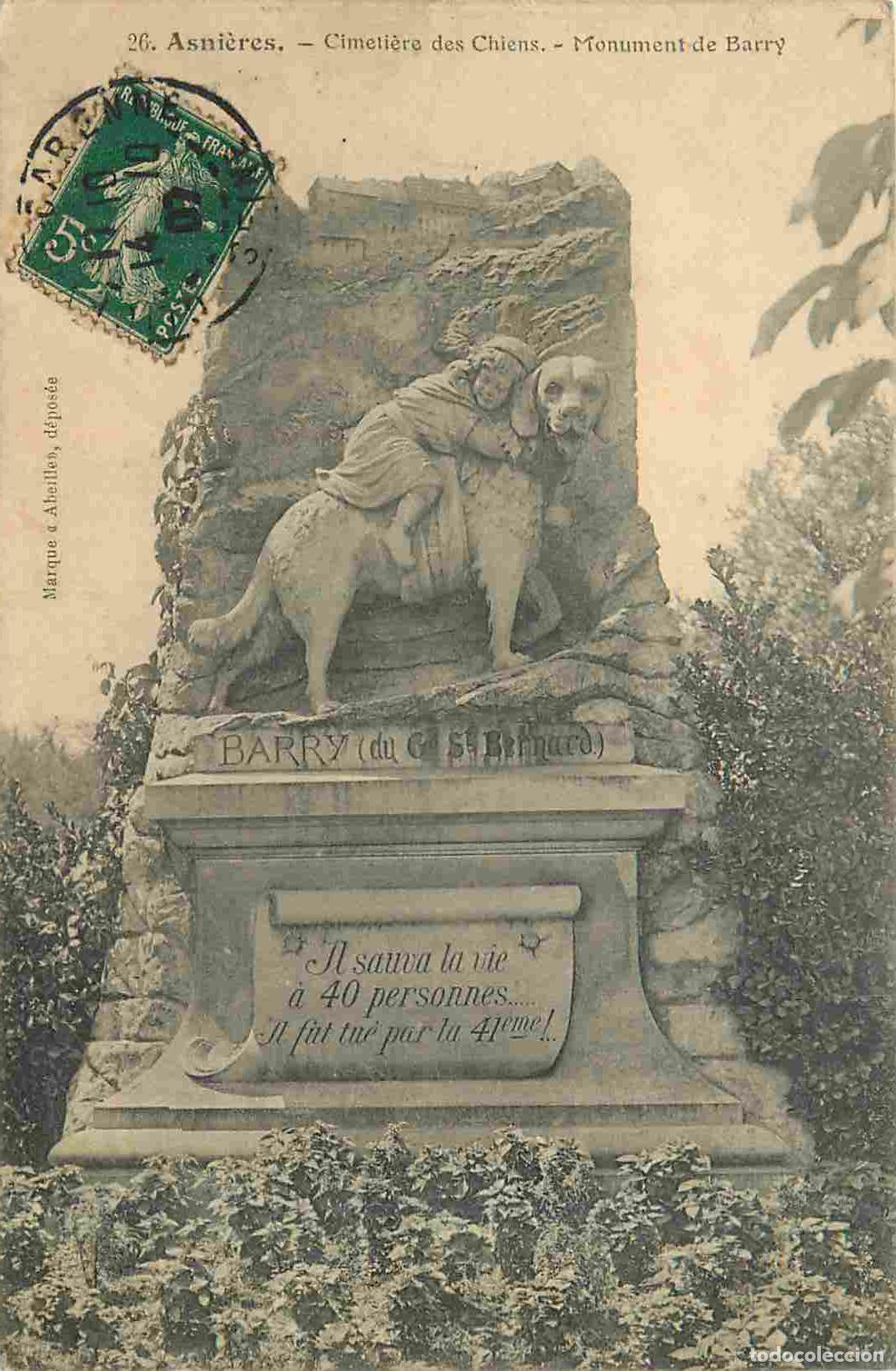Postkarten: France - 92 - Asnieres sur Seine - Cimeti&egrave;re des Chiens - Monument de Barry sauveteur - CPA - Oblit&eacute;