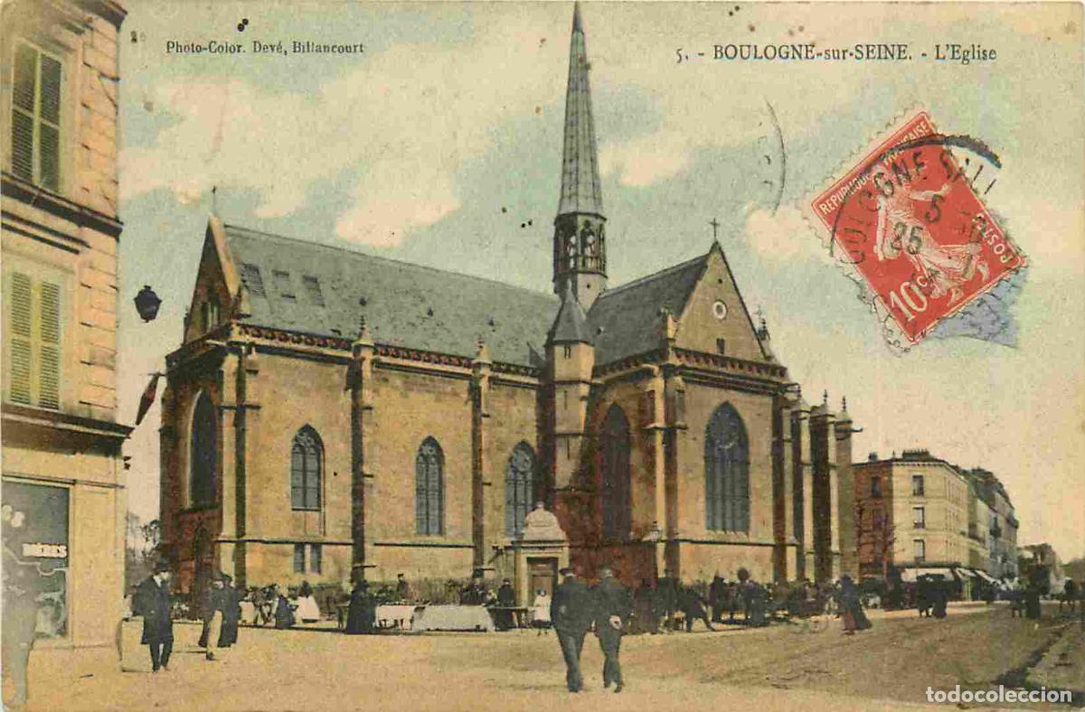 Postais: France - 92 - Boulogne Billancourt - Boulogne sur Seine - L'Eglise - Anim&eacute;e - Coloris&eacute;e - CPA - Obli