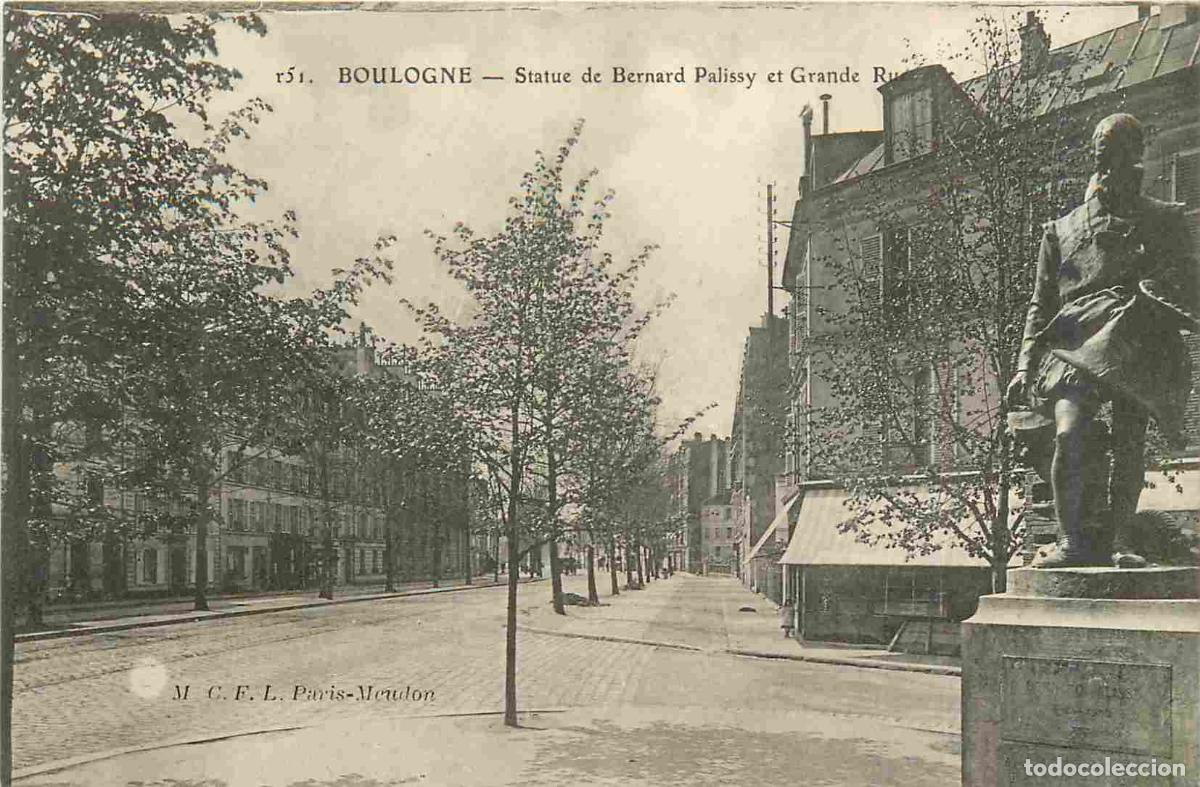 Postais: France - 92 - Boulogne Billancourt - Boulogne sur Seine - Statue de Bernard Palissy et Grande Rue -