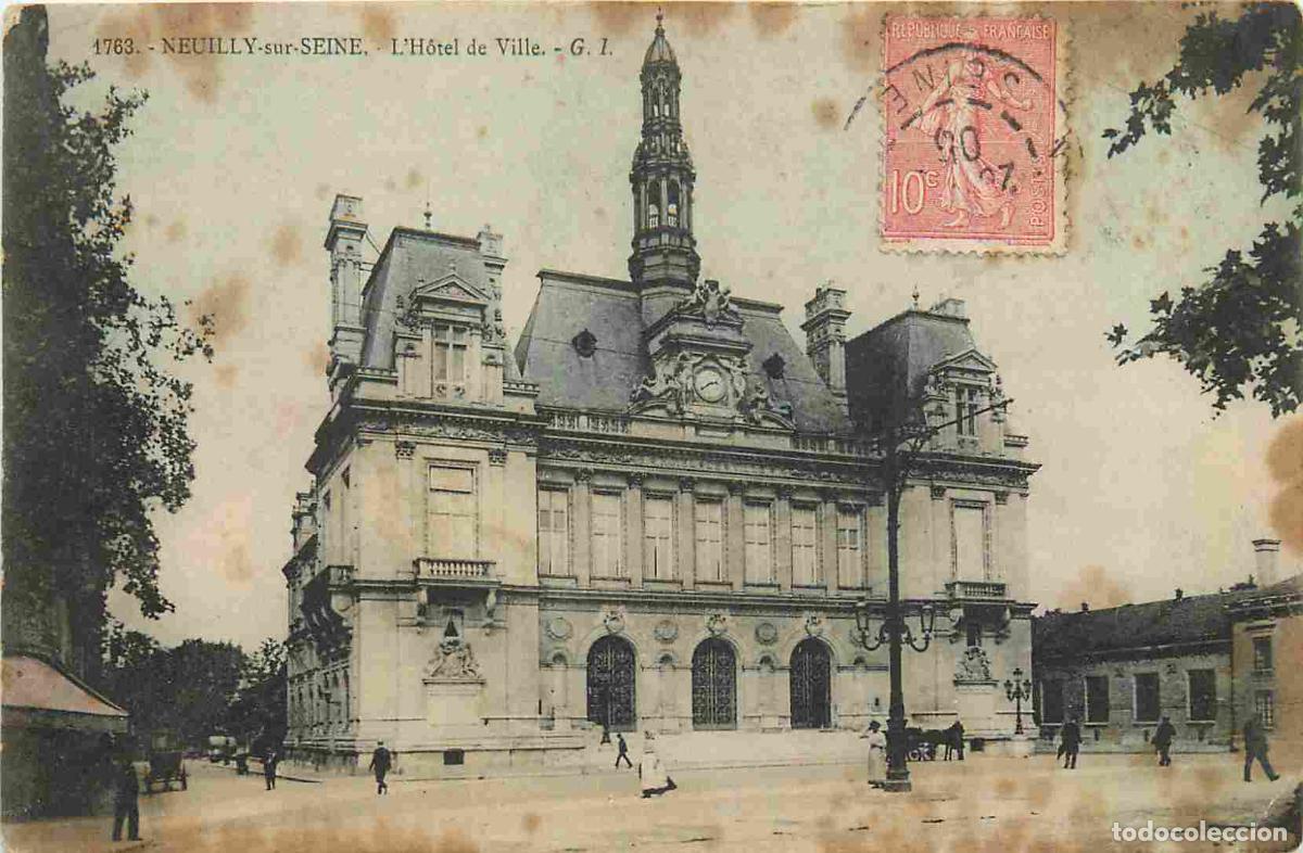 Postcards: France - 92 - Neuilly sur Seine - Hotel de Ville - Anim&eacute;e - CPA - Oblit&eacute;ration de 1905 - Etat taches