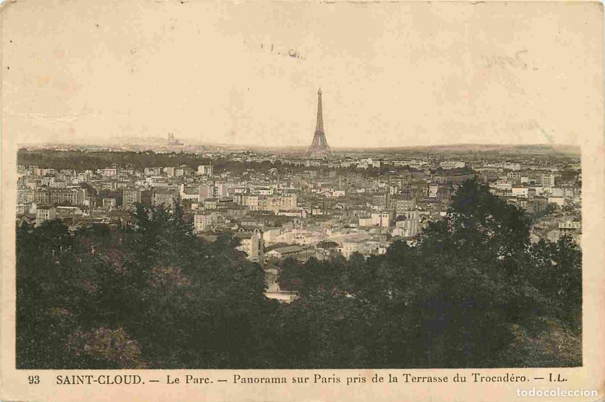 Cartoline: France - 92 - Saint Cloud - Le Parc - Panorama de Paris pris de la Terrasse du Trocad&eacute;ro - CPA - Obl
