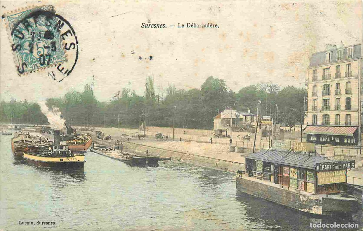 Postais: France - 92 - Suresnes - Le D&eacute;barcad&egrave;re - Bateaux - Coloris&eacute;e - CPA - Oblit&eacute;ration de 1907 - Voir Sc