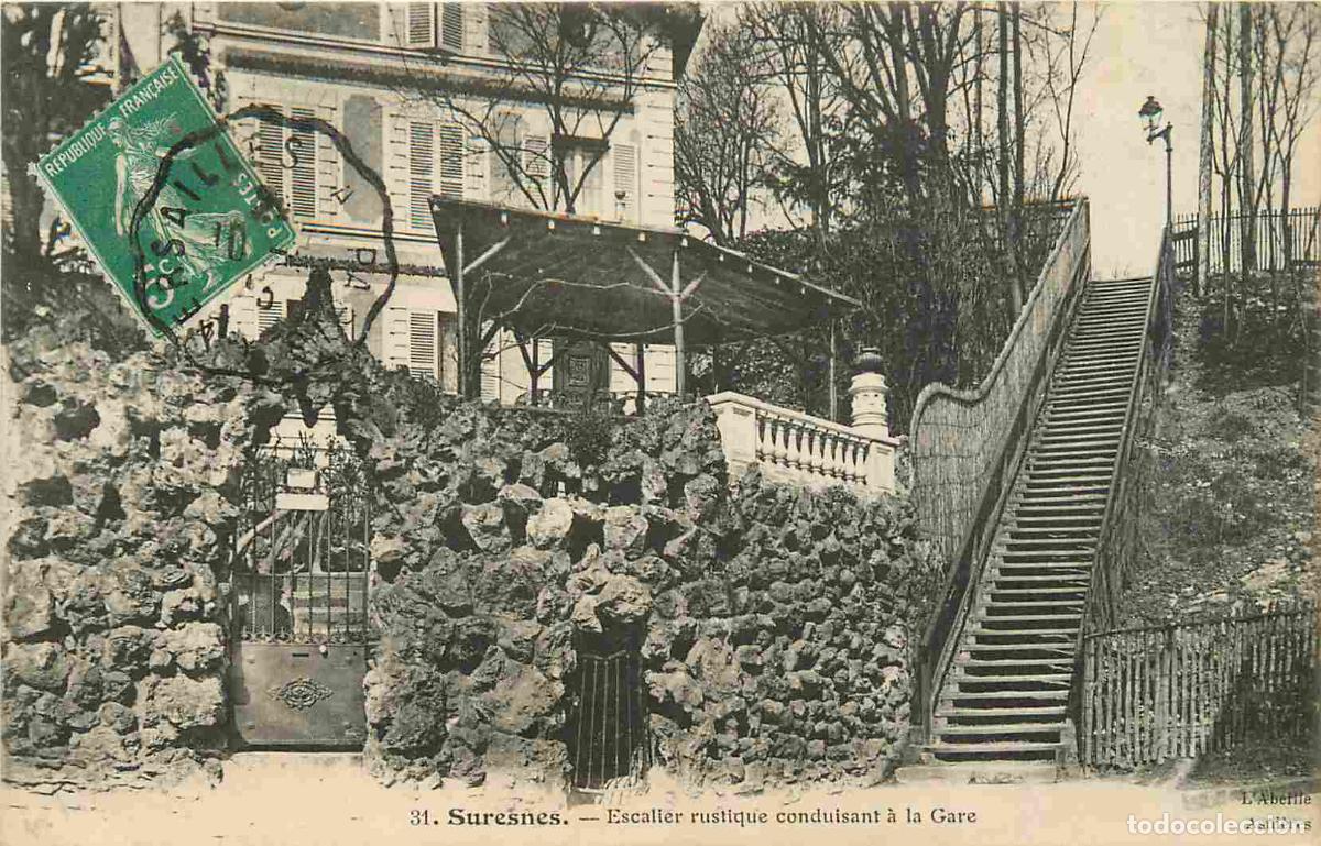 Postais: France - 92 - Suresnes - Escalier rustique conduisant &agrave; la Gare - CPA - Oblit&eacute;ration de 1913 - Voir